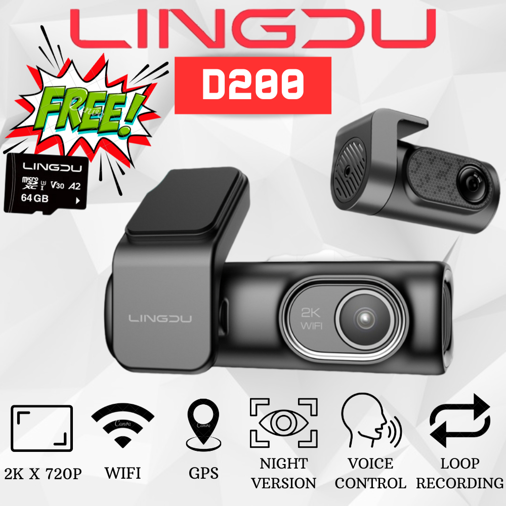 LINGDU-D200 Dash Cam 2K 1440P Dual delantera y trasera para coche