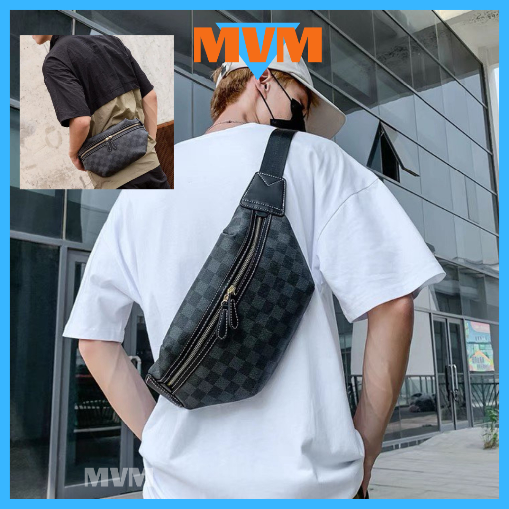 Malaysia Stock] 🇲🇾 Men's Leather Waist Pouch Chest Bag Cross
