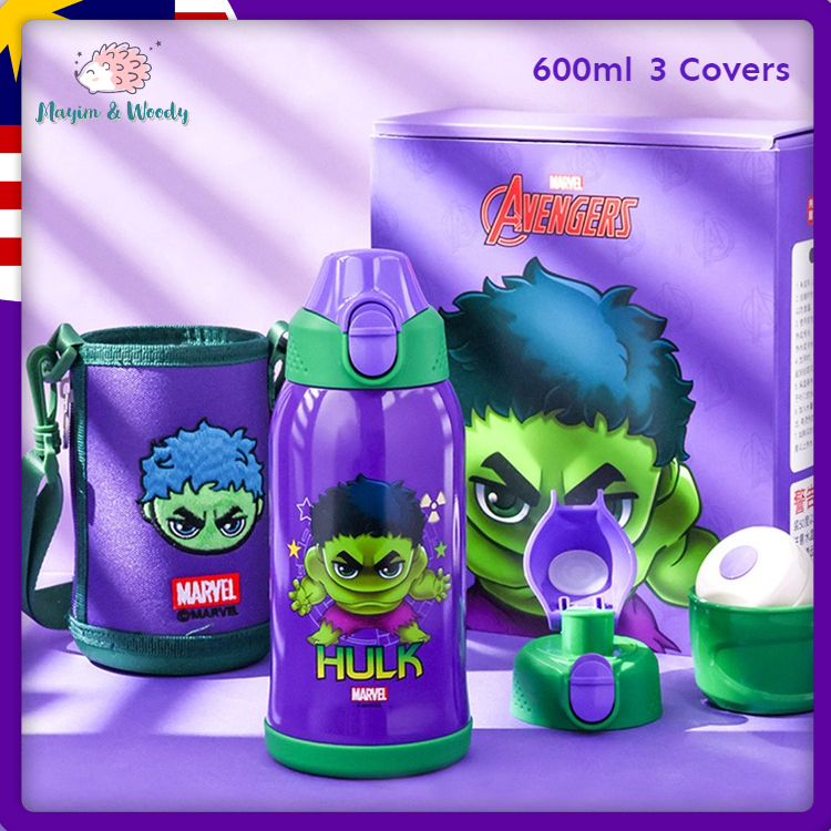 Marvel Thermal Mug Set 600ml Gift Box with Three Caps Cartoon Hulk