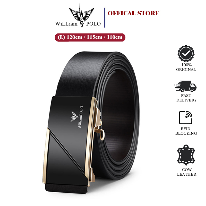 WilliamPOLO Men Belt Genuine Leather Automatic Buckle Luxury Brand