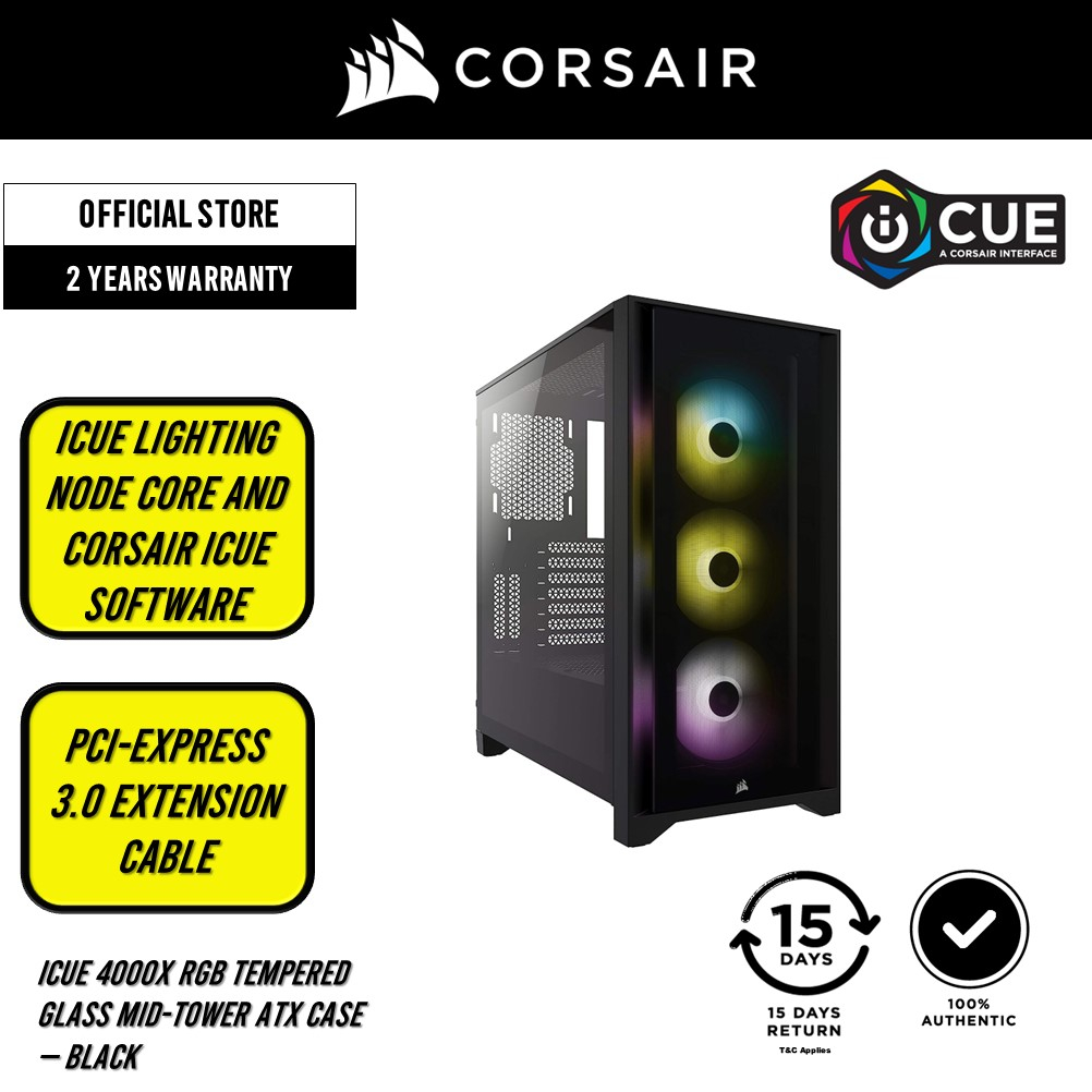 Corsair Icue 4000X RGB Mid-Tower ATX PC Case, White