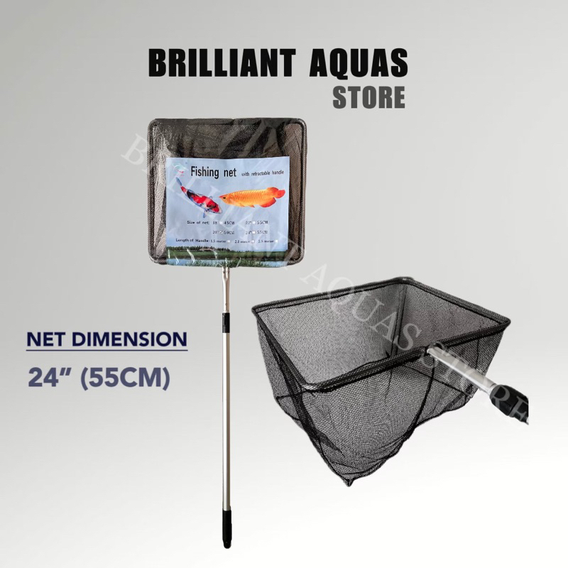 50cm Square Handling Koi Fish Net With 1.5 Meter Retractable Handle For Fish  Pond