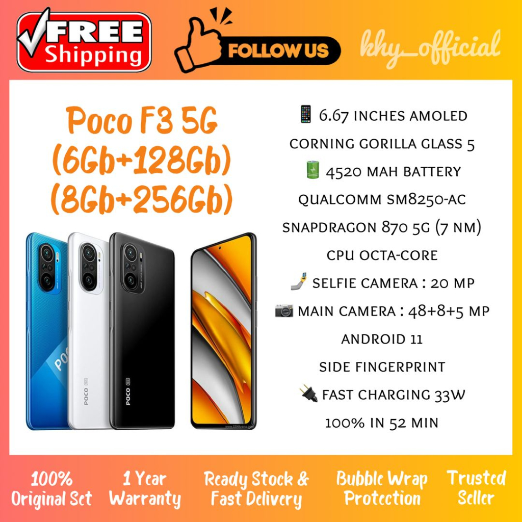 Poco F3 (8+256) 5G RM1699 100% Original 1Year Warranty by Xiaomi Malaysia