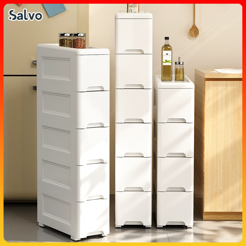 1pc Waterproof Slim Storage Cabinet with Wheels - Transparent Drawer Type  Gap Rack for Bathroom Organization and Movement