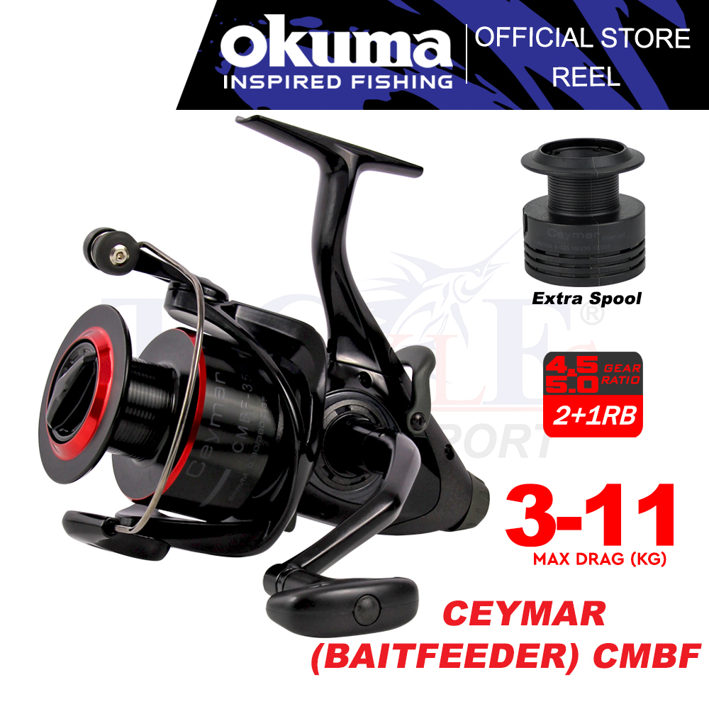 Okuma Ceymar CMBF Baitfeeder Spinning Reel 2+1BB Mesin Pancing Baitrunner  Reel Max Drag (3kg-11kg) Extra Spool