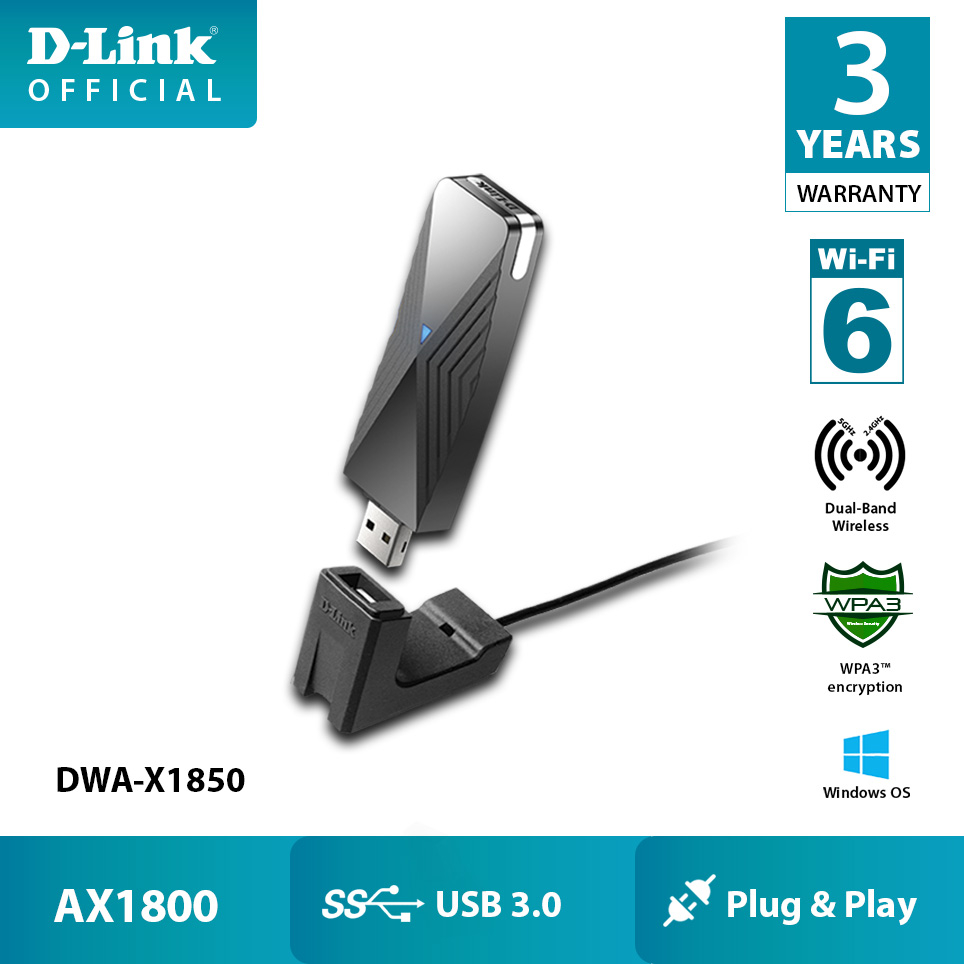 Jual USB Wireless Adapter D-Link DWA-X1850 AX1800 WiFi 6 DualBand