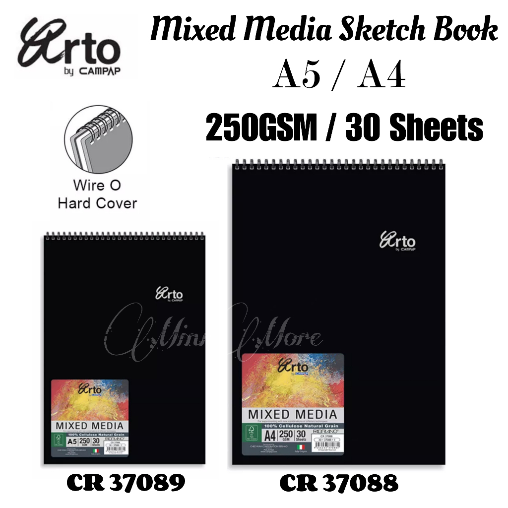 Campap Arto Fabriano Wire O Hard Cover Mixed Media Portrait Sketch Book (A5  / A4, 250gsm, 30 Sheets)