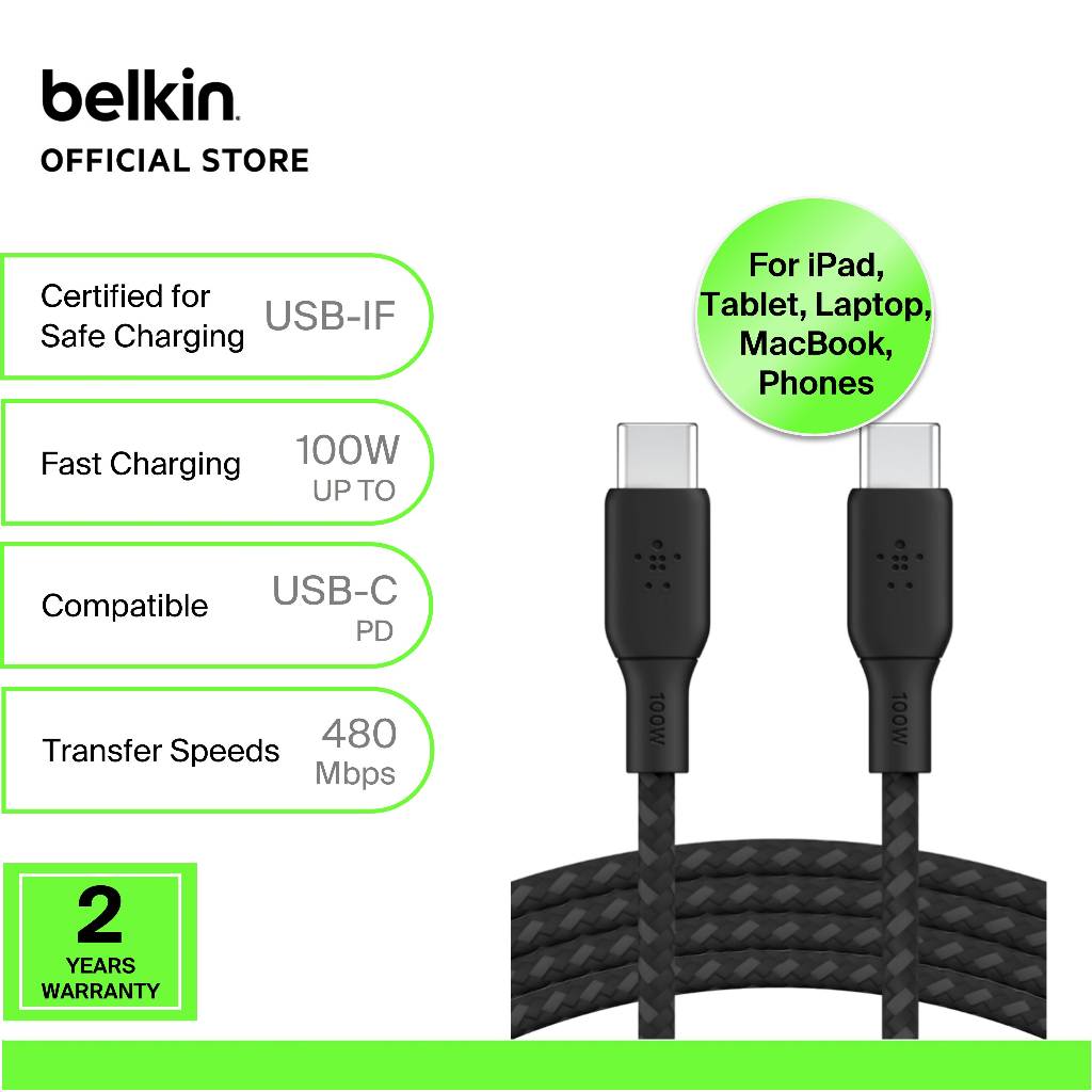 Belkin USB-C To USB-C Cable 100W- CAB014BT2MBK