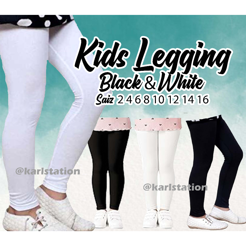 Legging Kids White & Black Seluar 1-12year Kids Legging Cotton / Seluar  Panjang Budak Kanak Kanak Perempuan Harian