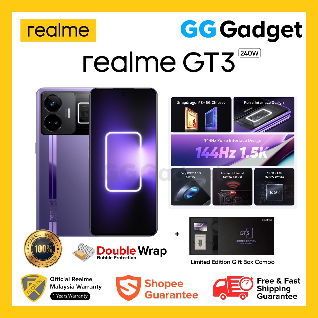 realme GT3 release - up to 16GB + 1TB & 240W fast charging speed
