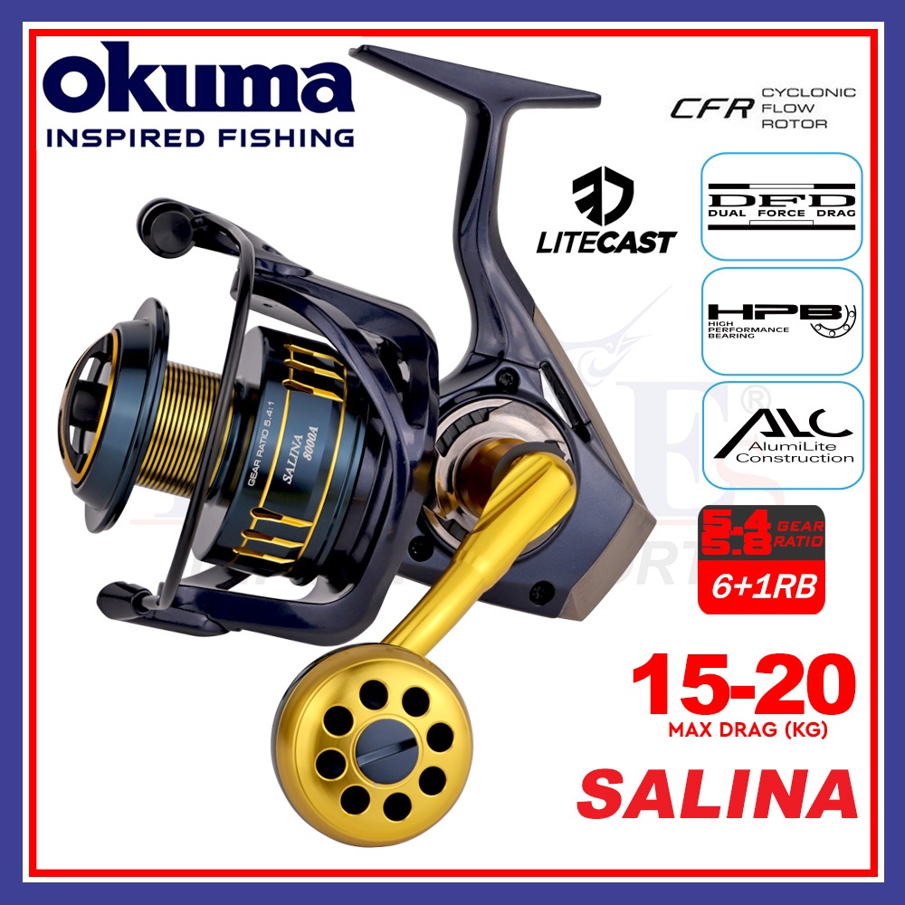 15kg-20kg Maxdrag) Okuma Salina Spinning Fishing Reel Saltwater Fishing Reel  High Speed Gear Big Game TCE Tackles