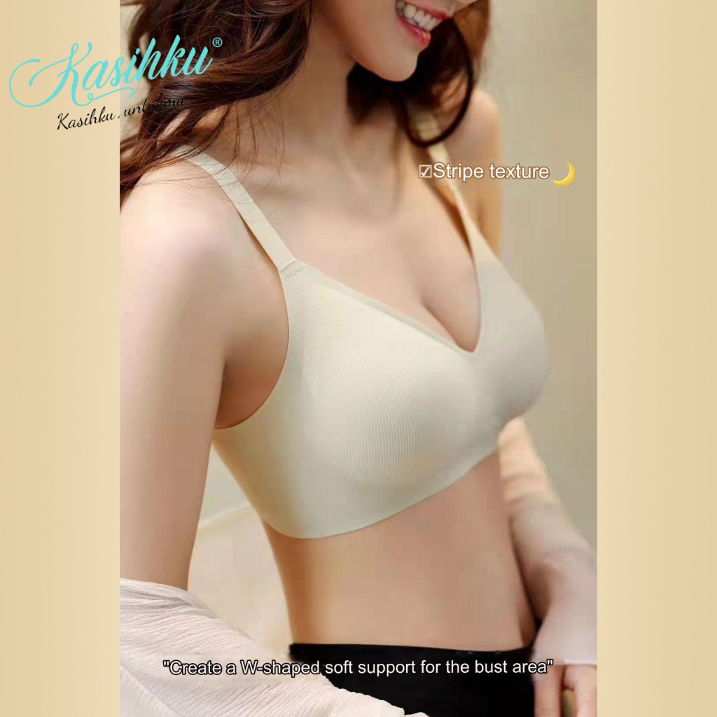 KASIHKU カシク seamless underwear, women's ultra-thin big chest show small  no-wire thin bra, anti-sagging push up jelly bra
