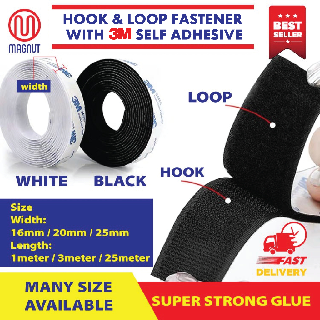 3M Velcro Tape Self Adhesive Glue Hook & Loop Tape Fastener Mosquito Net  Home Improvement DIY Tools Velcro Straps Tapes