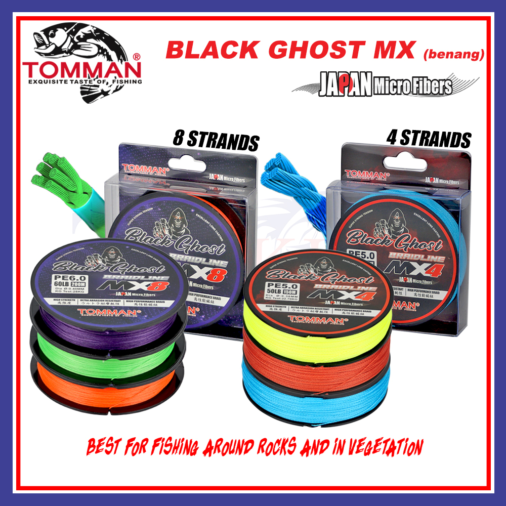 10LB-60LB/PE1.0-PE6.0) Tomman Black Ghost MX Fishing Braid Line 4X 8X  Sulaman Benang Tali Pancing 100m-200m