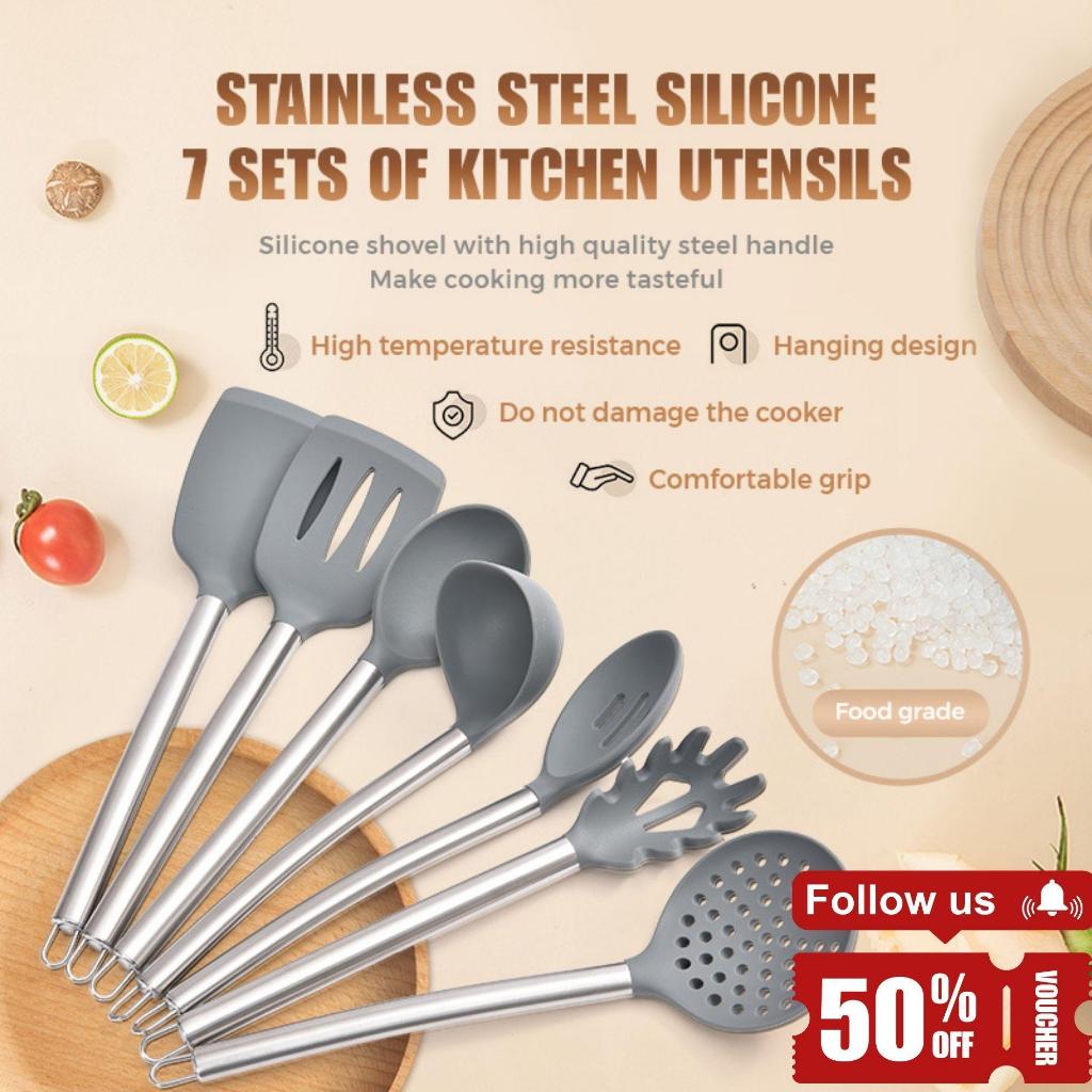 5pcs/set Large Silicone Kitchen Utensil Set, Includes Spatula, Slotted  Turner, Serving Spoon, Soup Ladle And Skimmer