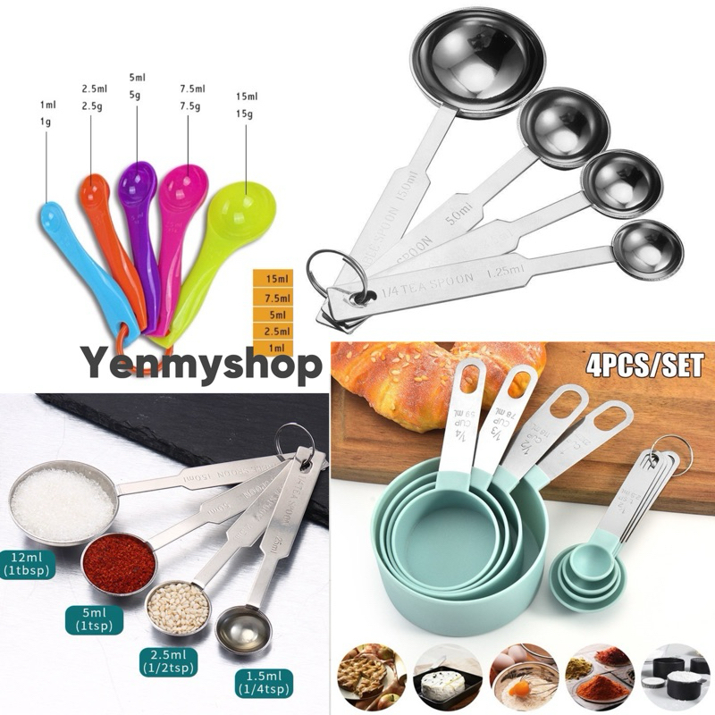 Stainless Steel 4Pcs PP Measuring Cups Spoons Kitchen Baking