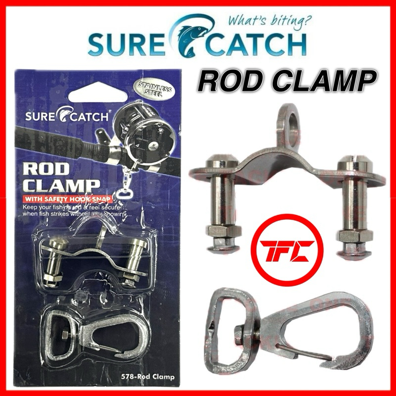 SURECATCH Stainless Steel Rod Clamp With Safety Snap Secure Fishing Reel Rod  Protect Tapak 578 Sure Catch Heavy Duty