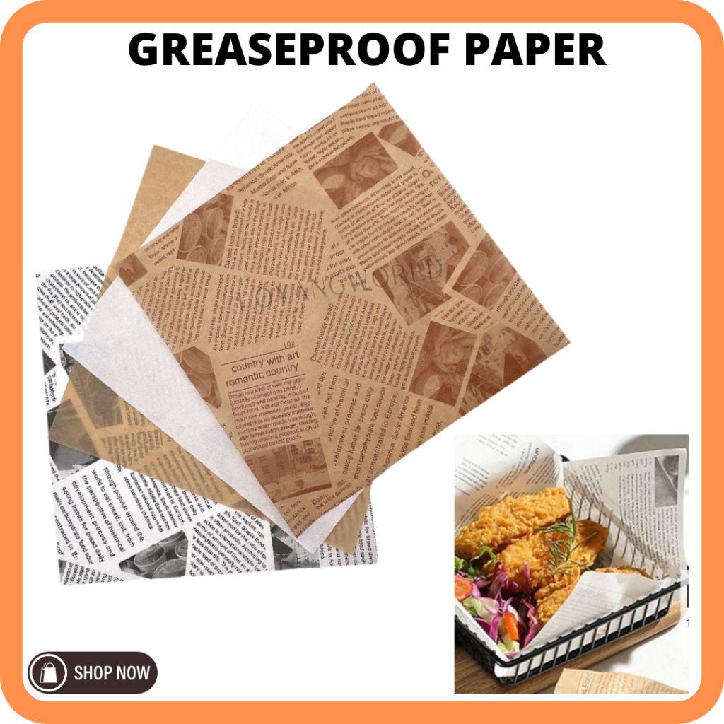 50pcs/100pcs) English Newspaper Greaseproof Kitchen Paper Sandwich Wrap  Parchment Oil Kertas Minyak Burger Fries