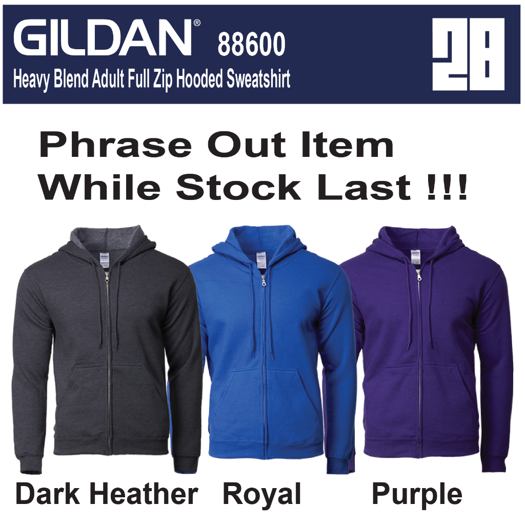 Gildan Zip Up Hoodie, Stock Clearance, Heavy Blend Adult Unisex Fleece  Knit Sweatshirt, Baju Hoodie Lelaki, 88600