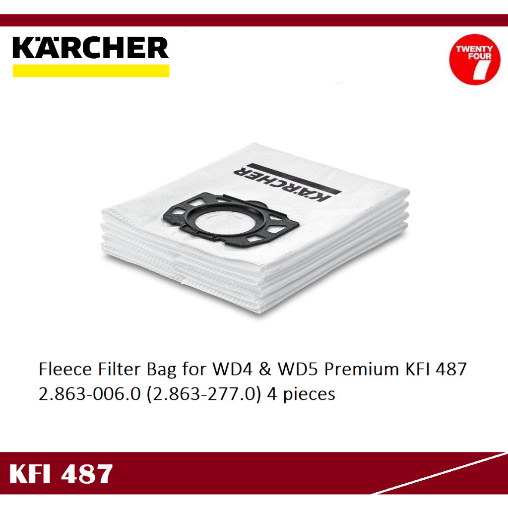 KARCHER 2.863-006.0 Fleece Filter Bag for WD4 & WD5 Premium KFI 487  28630060 (2.863-277.0) 4 pieces