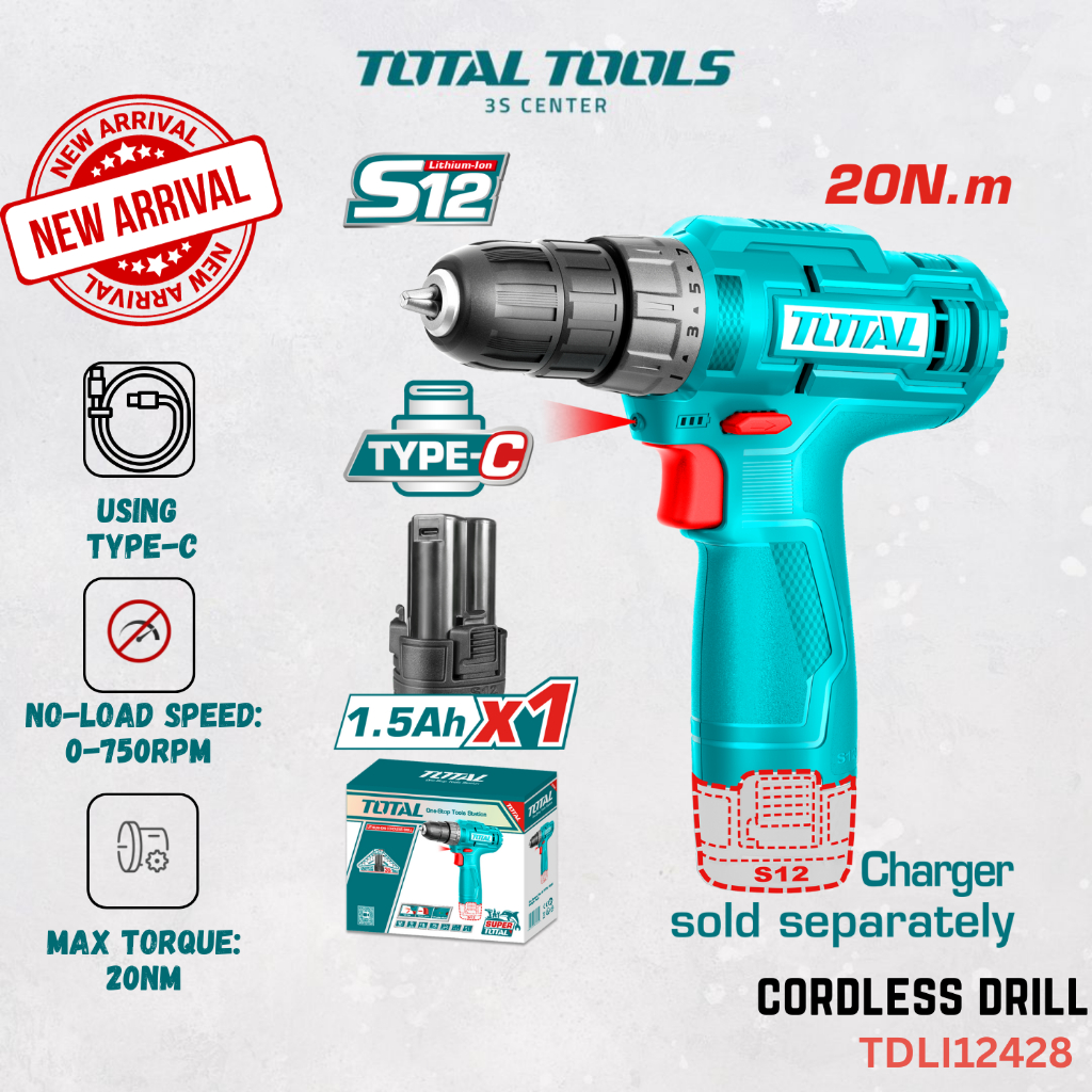 NEW ARRIVAL TOTAL 12V Li ion Cordless Drill TDLI12428 Shopee