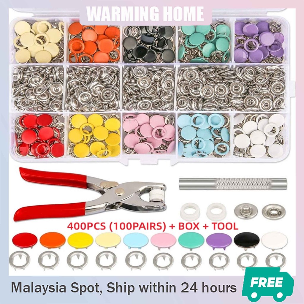 110 Sets Snap Fasteners Kit Metal Snap Buttons Press Studs nap