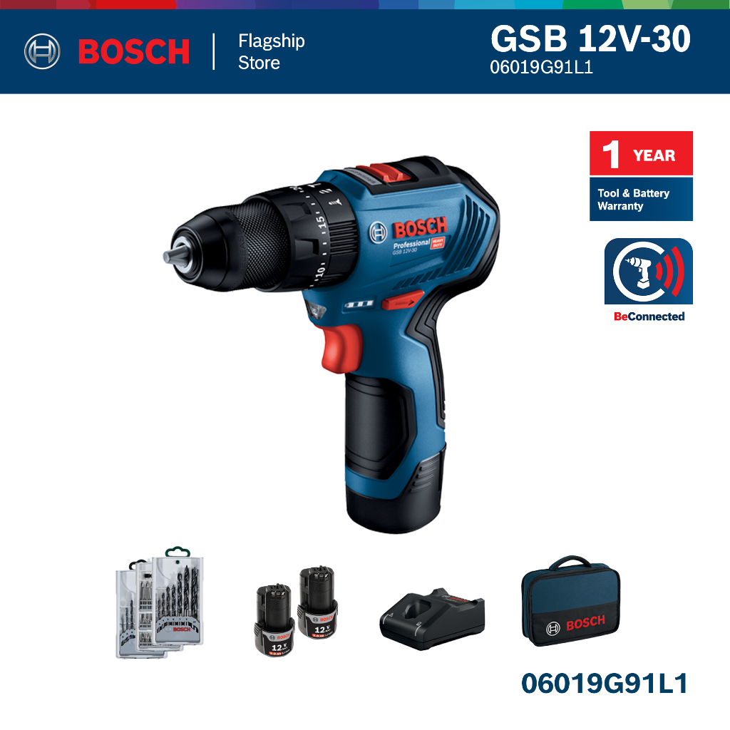 BOSCH GSB 12V 30 Brushless Cordless Drill with 2 Batteries 1