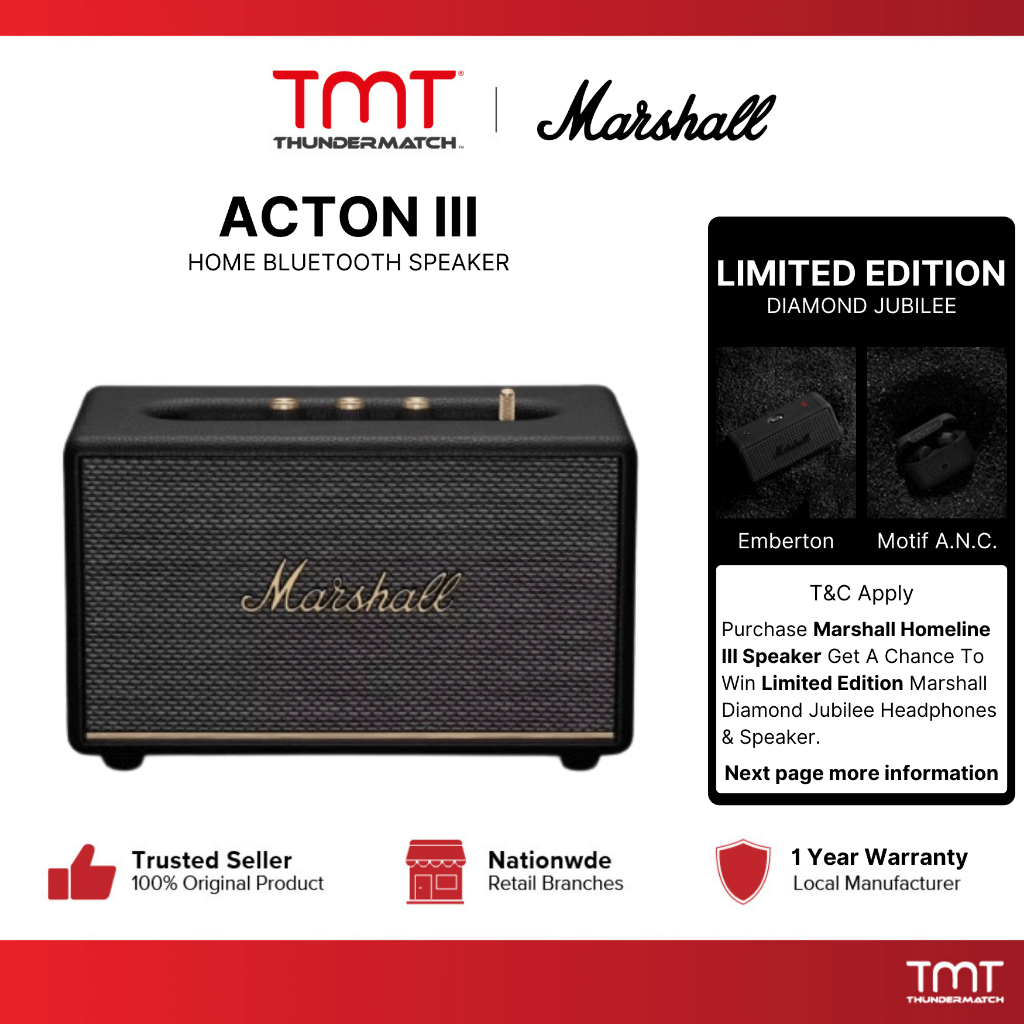 Marshall Acton II / Acton III Bluetooth Speaker Audio Amplifier & Home Audio  Speaker (Black/Cream/Brown) (1 Year Warranty)