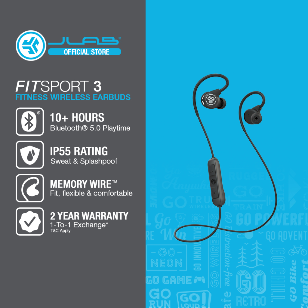 JLab Fit Sport 3 Wireless Fitness Earbuds Bluetooth 5.0 IP55 Sweat