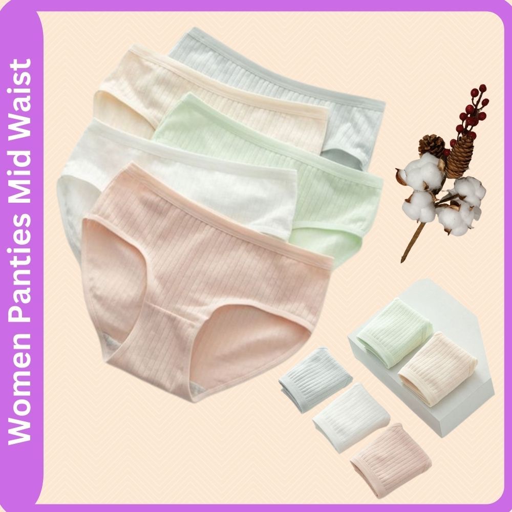 Compre 5PCS/Set Women's Cotton Underwear Girls' Flower Comfort Briefs  Middle Waist Seamless Panties Fashion Bow Underpants Female Lingerie