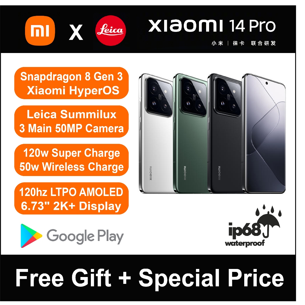 NEW] Xiaomi 14 Pro 5G /S8 GEN 3 /LEICA 3 MAIN 50MP CAMERA /120w+50w Charge  /120HZ LTPO AMOLED (Playstore inside)