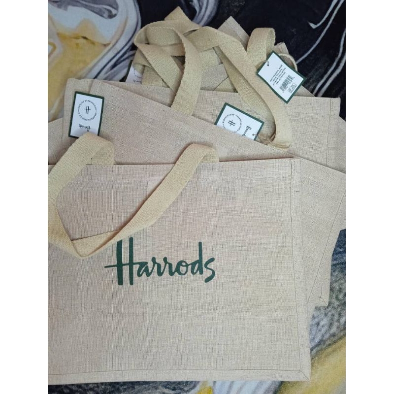 Harrods embroidered jute grocery shopper bag 2025
