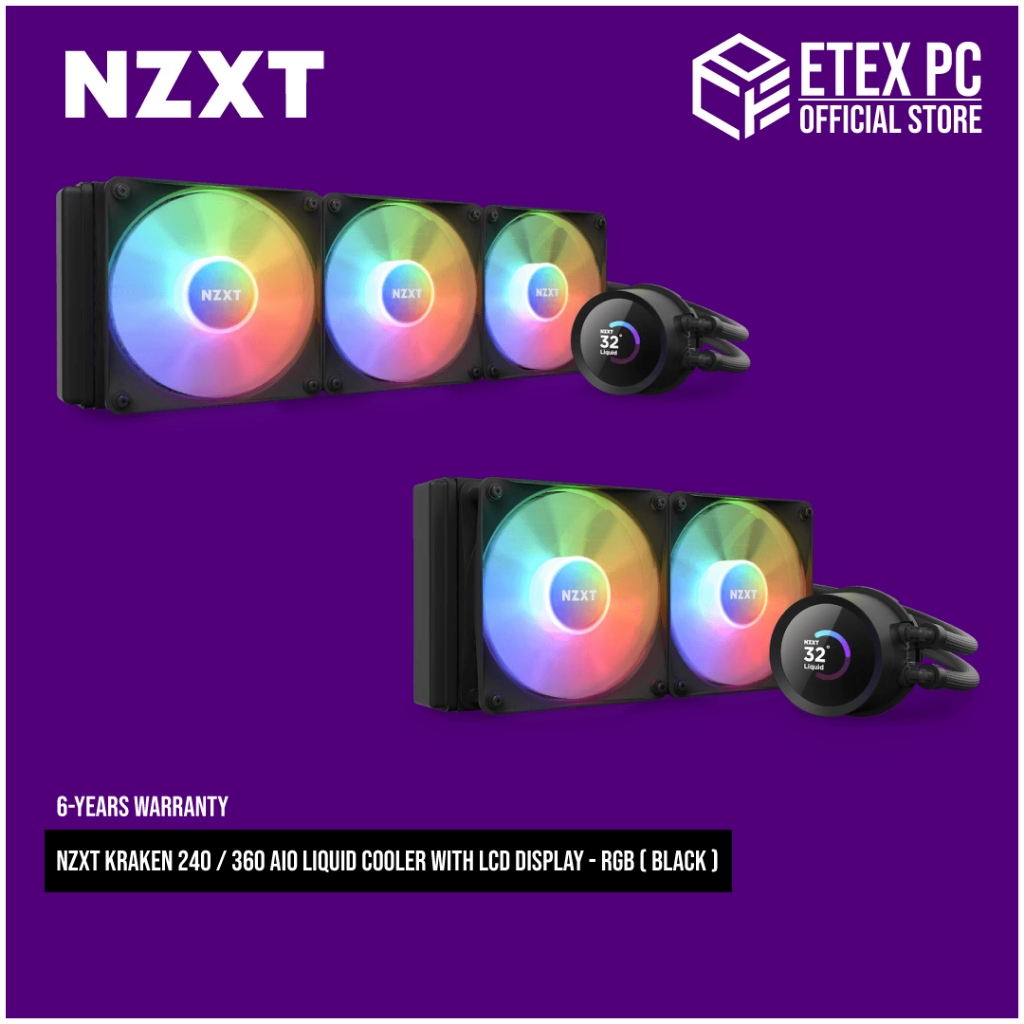 NZXT Kraken 240 / 360 AIO Liquid Cooler With LCD Display - RGB ( Black )