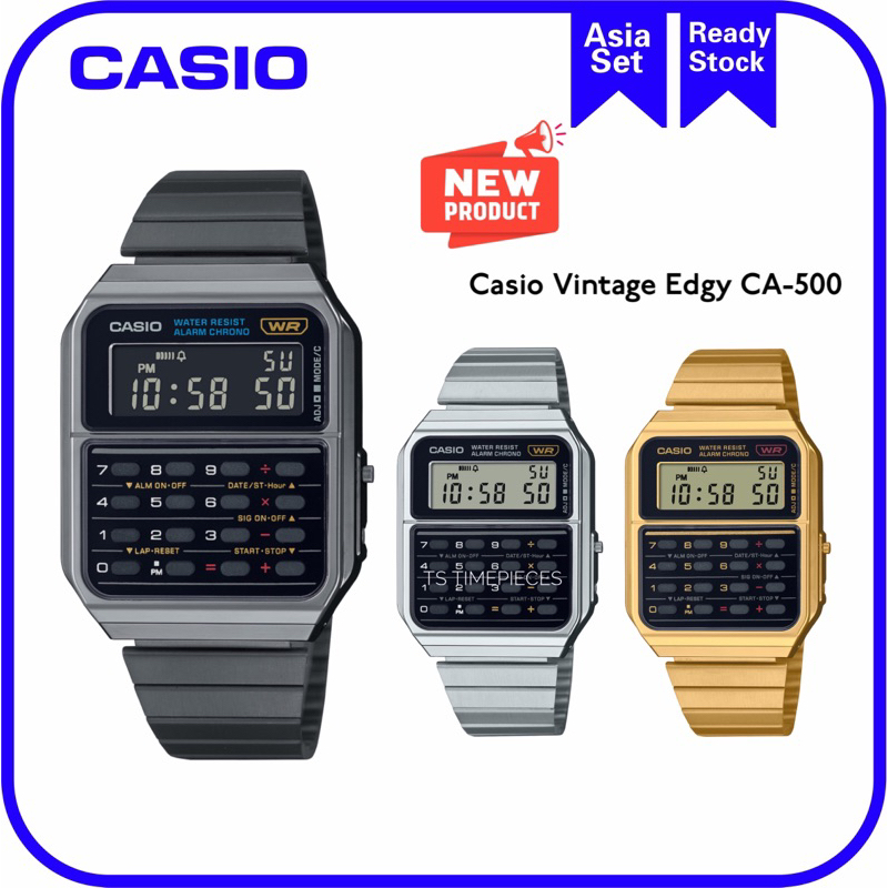 Casio Vintage CA-500WE-1A Stainless Steel Calculator Digital Quartz Men's  Watch