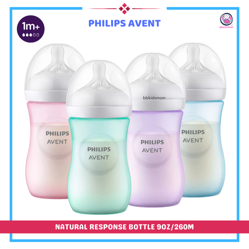 Botol Susu Philips AVENT Natural Baby Bottle with Natural Response Nipple  9oz/260mL Teal/Purple/Blue/Pink