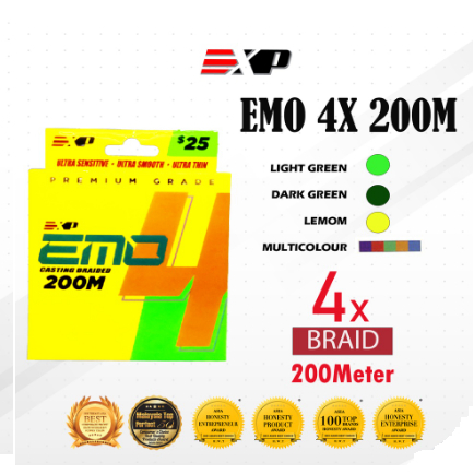 EXP EMO x4 200m Casting Braided Fishing Line PE 4 Sulam Tali Pancing Benang