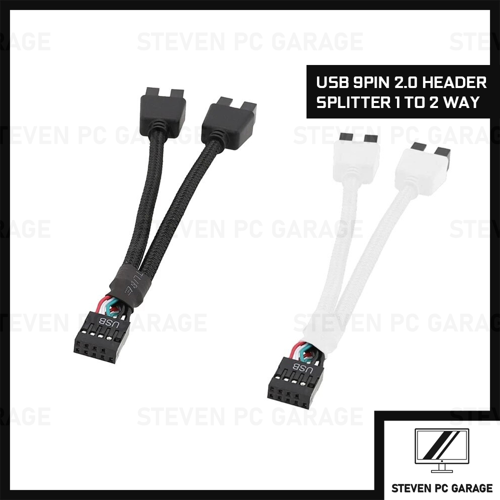 Motherboard USB 9Pin 2.0 Header Braided Splitter Interface 1 to 2 Way Hub  Extension Cord Cable Adapter (Black  White) | Shopee Malaysia