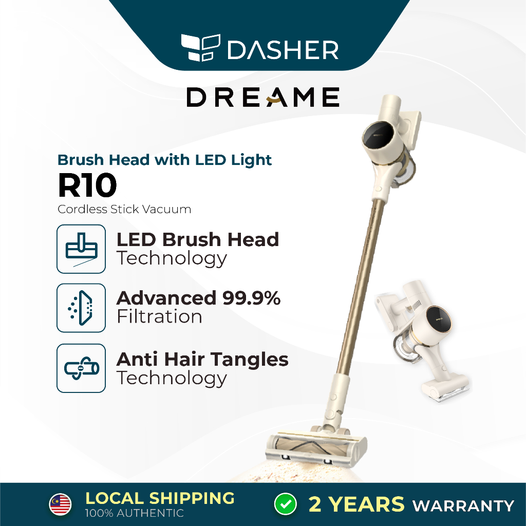 Dreame R10 Cordless Stick Vacuum | Brush Head with LED Light | Powerful  Suction | 60mins Run Time