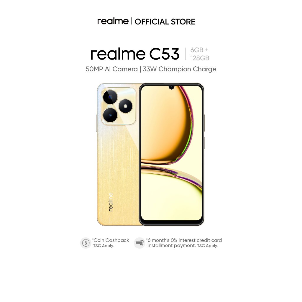 Global Version realme C53 6GB 128GB Octa Core 50MP Rear Camera 5000mAh  Battery 6.74 Inch 90Hz Screen 33W SUPERVOOC Charger