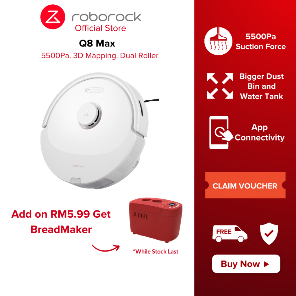 Roborock Q8 Max Robot Vacuum 5500Pa Suction 3D Mapping Precision