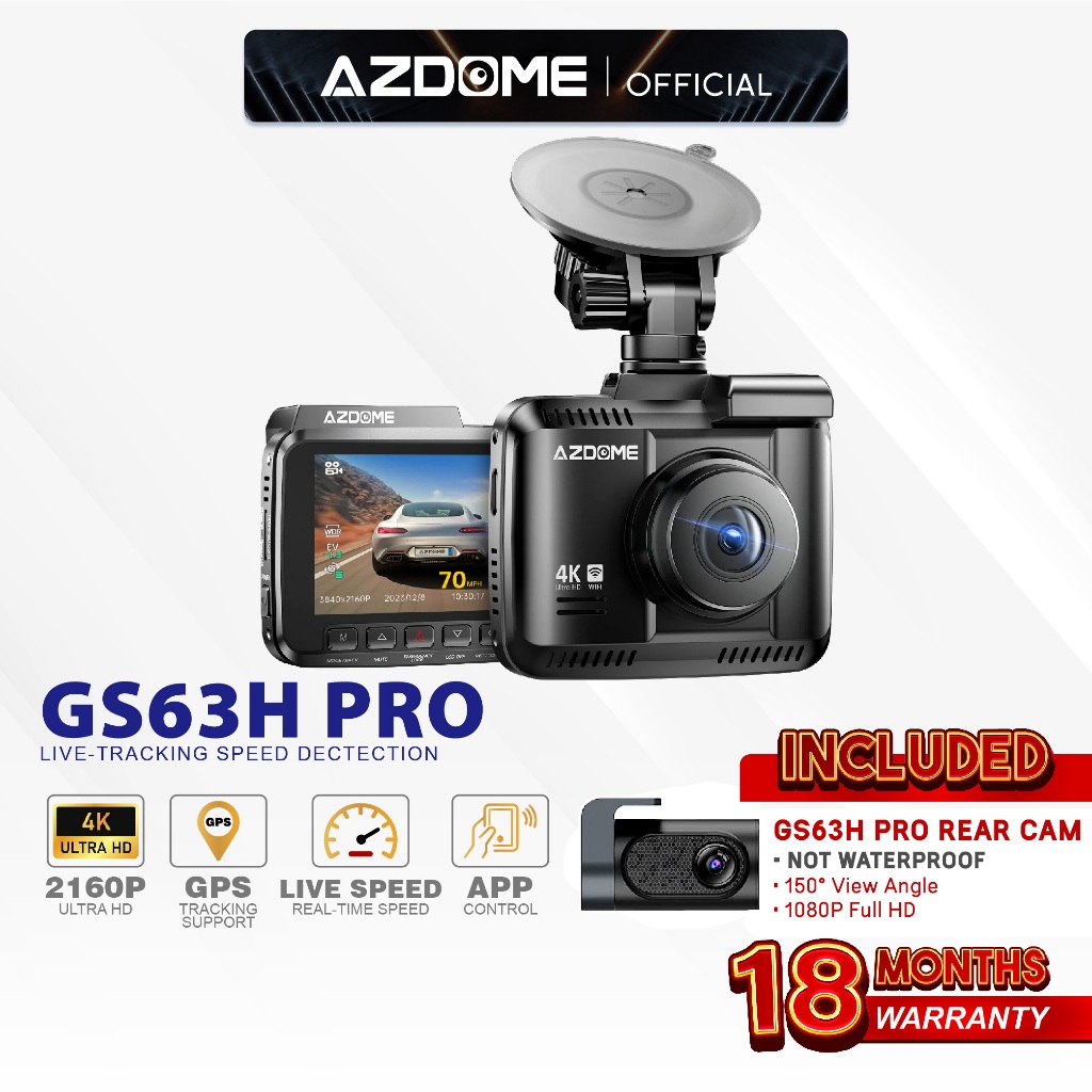 AZDOME GS63H PRO 2160P/4K Ultra HD Dual Channel Front Dash Cam