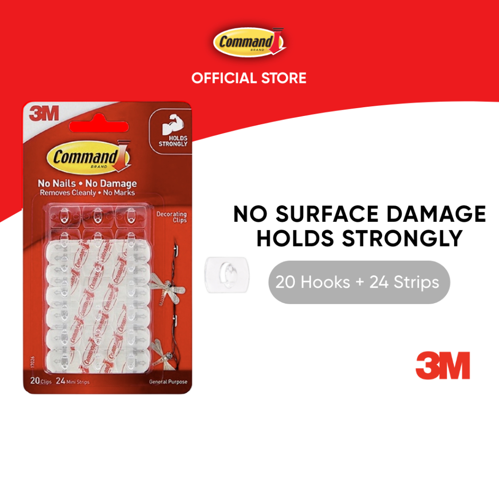 3M™ Command™ Wire Hooks, 17068FGN, Holds Up to 1.3kg, 2 hooks + 4