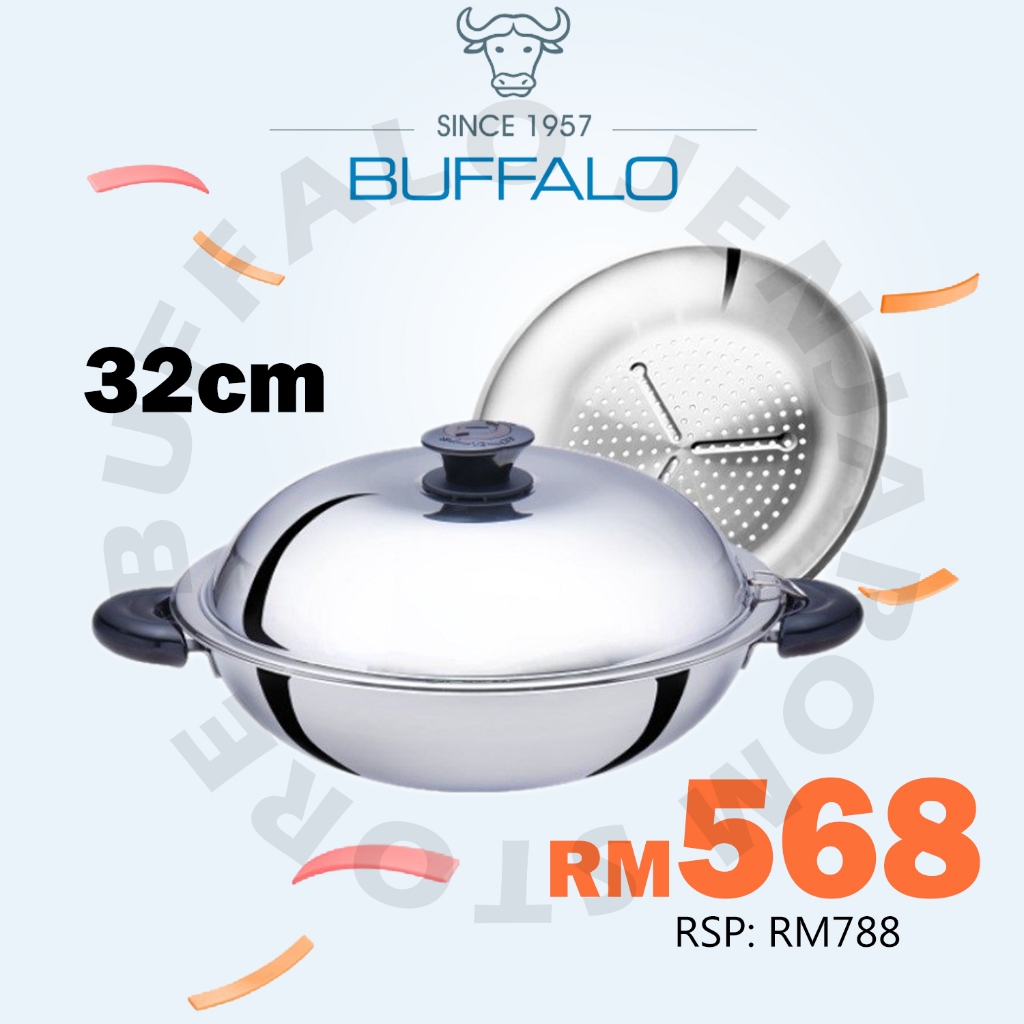 BUFFALO FUNCTION SERIES S/S FLAT WOK 32CM