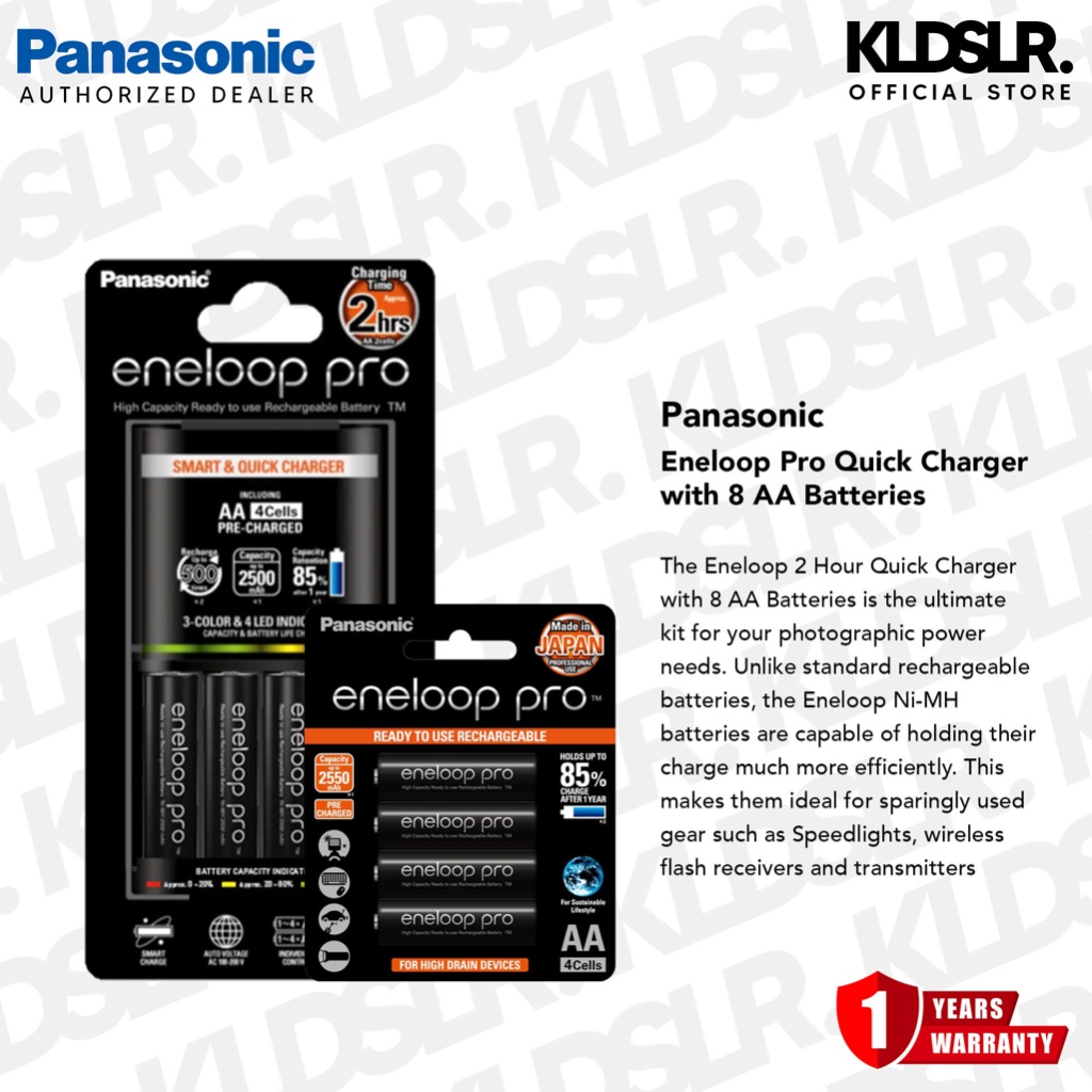 Panasonic Eneloop Pro Battery Charger Smart & Quick Charger + Eneloop Pro AA  Rechargeable Battery (2550mAh) K-KJ55HCC40M