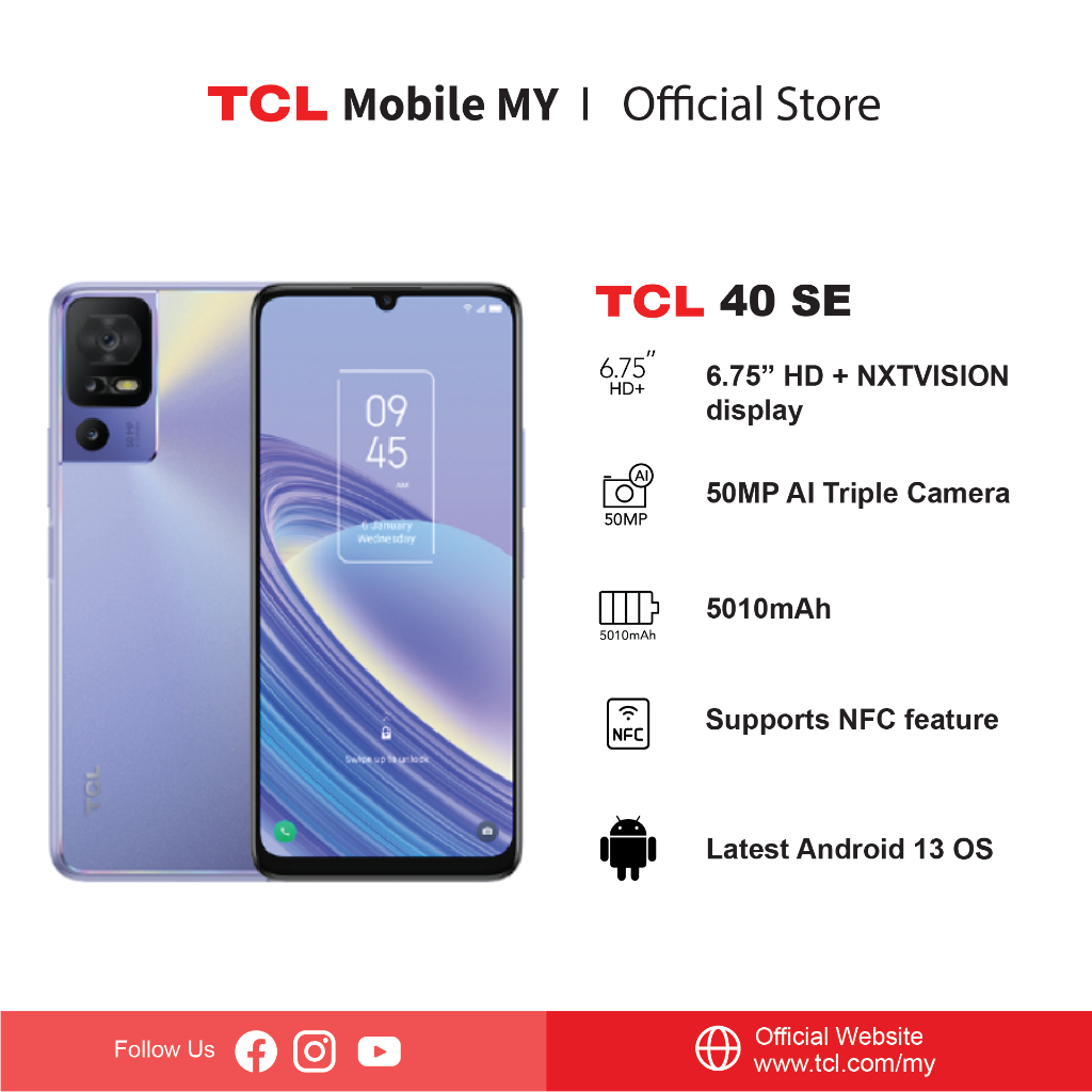 TCL 40SE Smartphone, 8GB+128GB & 12GB+256GB, 6.75 Display, Supports NFC, 50MP AI Triple Camera