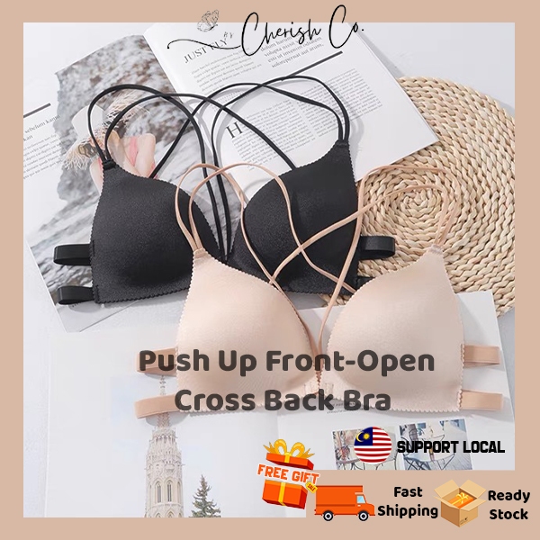 CHERISHCO】 Push Up Front-Open Bra Singlet Wireless Summer Bra Cross Back Bra  / Baju Dalam Wanita Buka Depan Bra