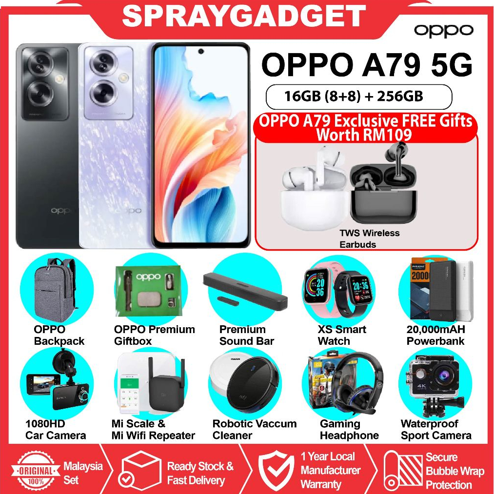 OPPO A79 5G 16GB*(8+8GB Extended RAM) + 256GB ROM , 33W SuperVOOC 🎁OPPO  Malaysia Warranty