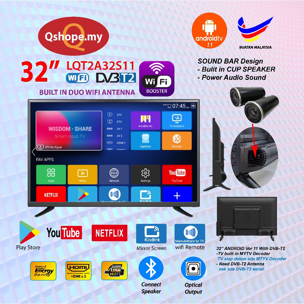 Qshope.my / LED TV 32/40/43 Inch SMART TV ANDROID TV / 32 INCH with  DVB-T2