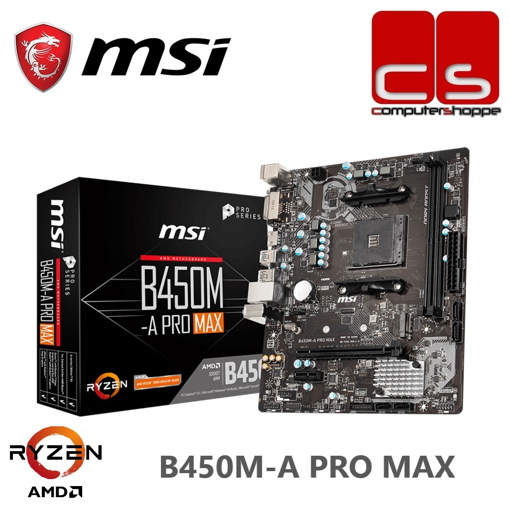 MSI B450M A PRO MAX AM4 M ATX Motherboard AMD Ryzen 5 Processor