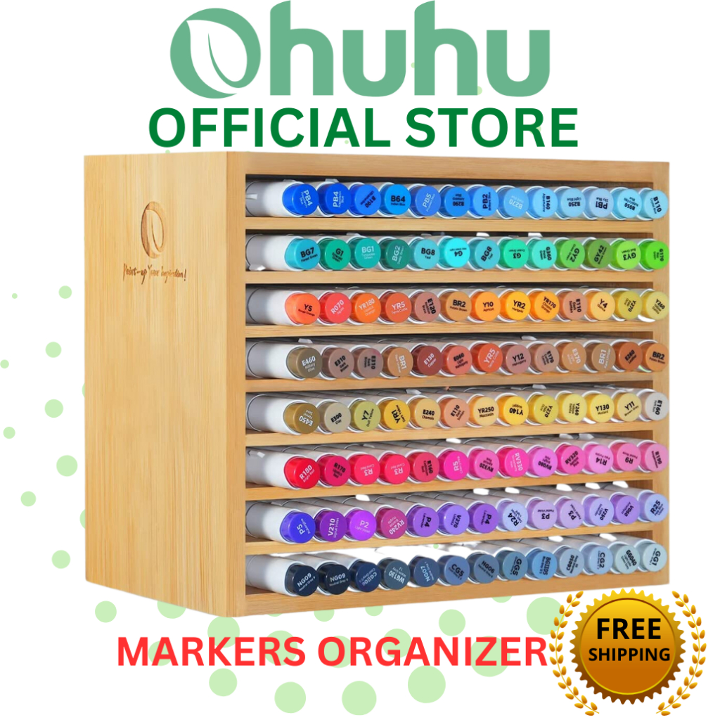 Ohuhu Bamboo Marker Organizer Wooden Desktop Storage